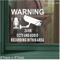 1 x Warning 24 Hour CCTV and Audio Recording in this Area-Window Camera Security Sticker Sign